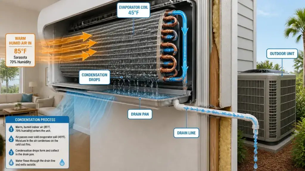 How AC Condensation Forms - Technical Diagram