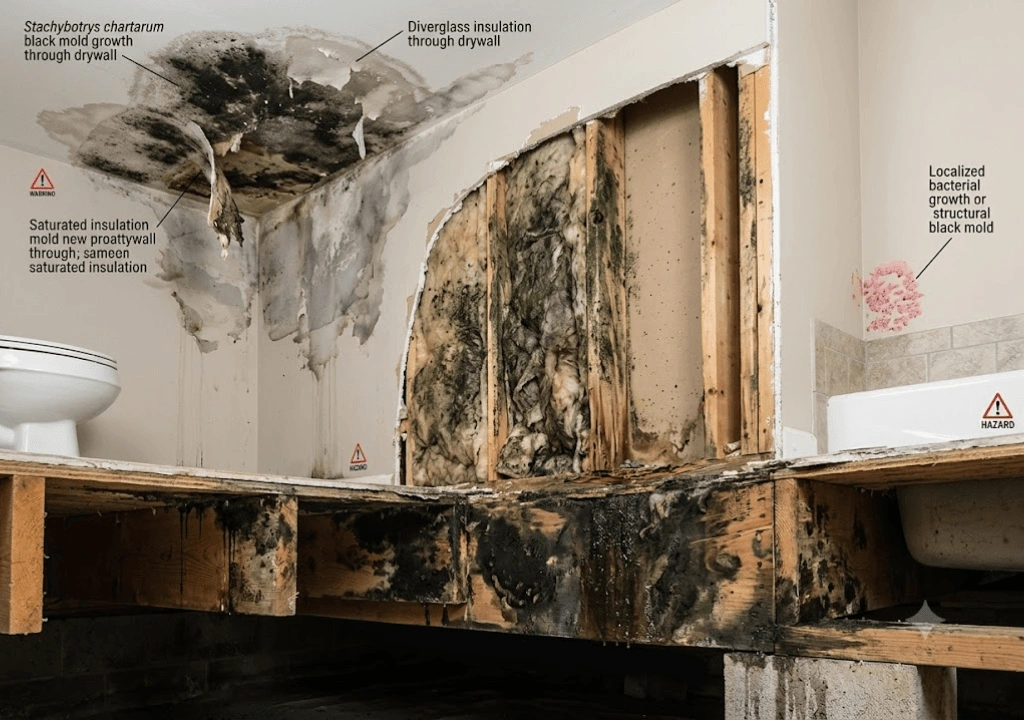 Black Mold Structural Damage - Deep Penetration & Material Degradation