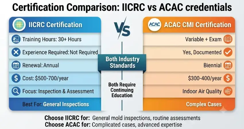 IICRC vs ACAC Mold Inspector Certification Comparison